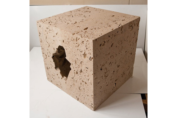 Gustav Metzger. Portland stone, 50cm x 50cm x 50cm, 200KG. Photo by London Fieldworks, 2012.