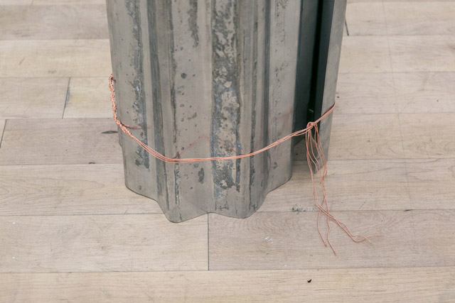 12.Lewis teague Wright, Suspicions In, For, Without Paradise, 2014, Corrugated galvanised steel sheet and copper plated bronze, 244 x 29 Ø (detail2) email