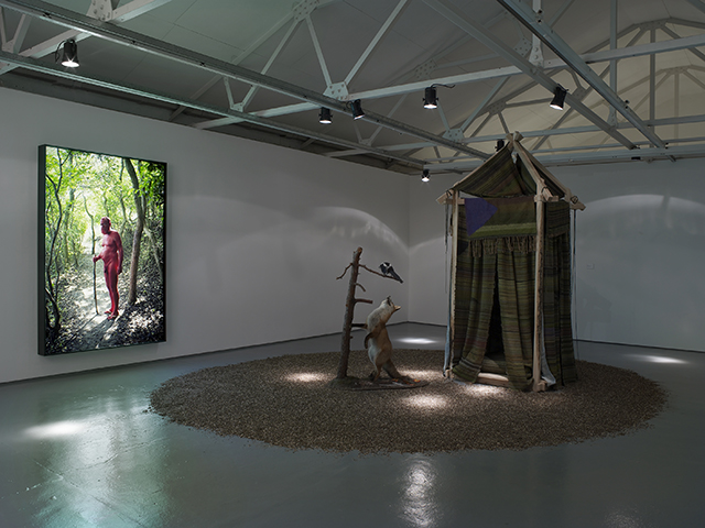 Right to left: AA Bronson + Ryan Brewer, 'Red' (2011), 'Treehouse' (2015). Installation view. Courtesy Maureen Paley, London.